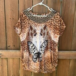 Paris Pink leopard blouse